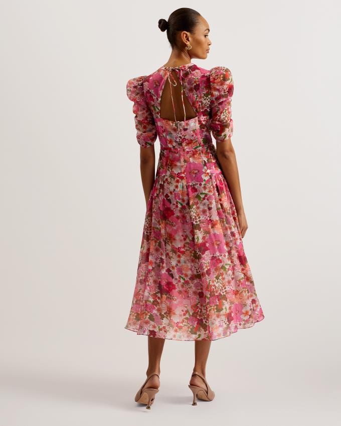 Peignoir Ted Baker Floral Print Puff Sleeve Midi Rose Femme | UQR-89544747